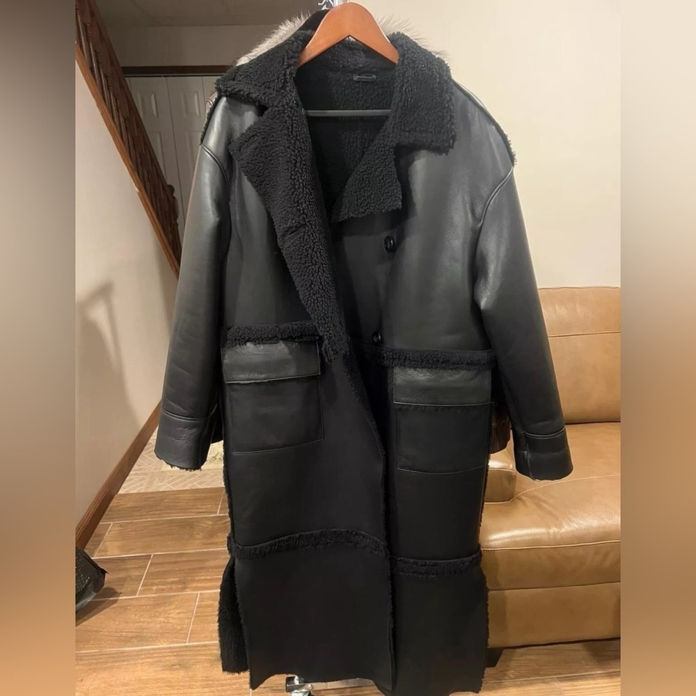 New Men's  Jacket Sueded Cashmere Winter Reversible Trench Coat Outwear Black